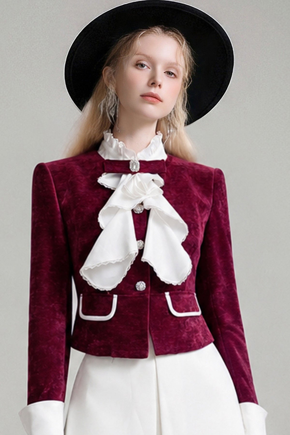 Ruffle Collar Folded Sleeve Jacket