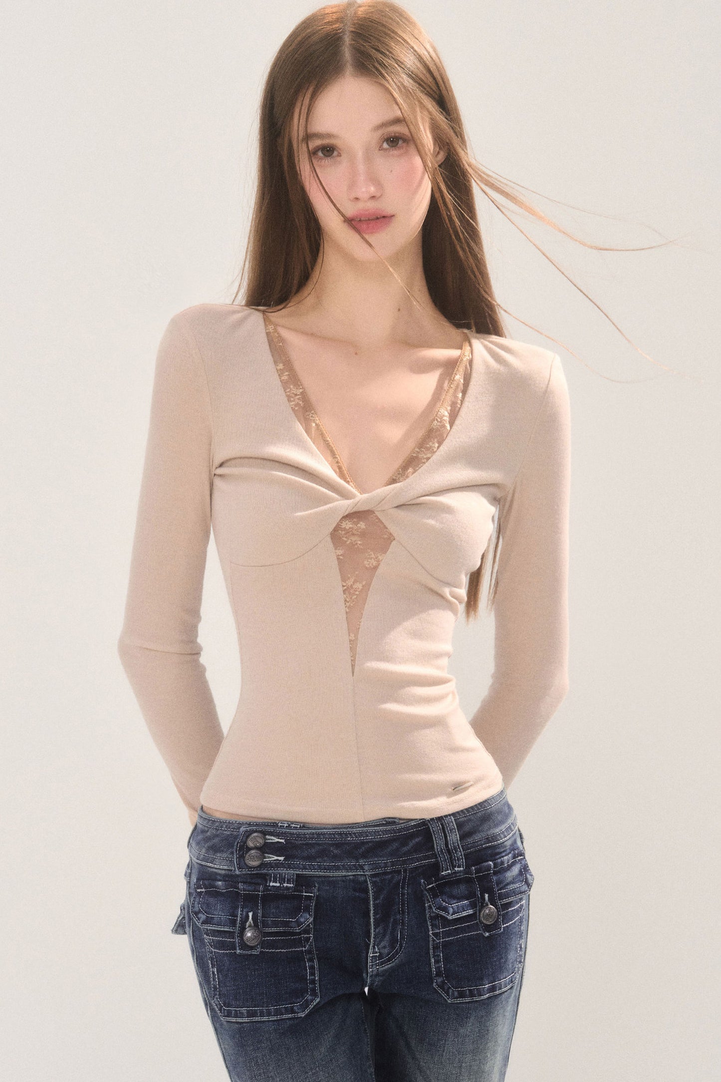 Lace Patchwork Twist Top