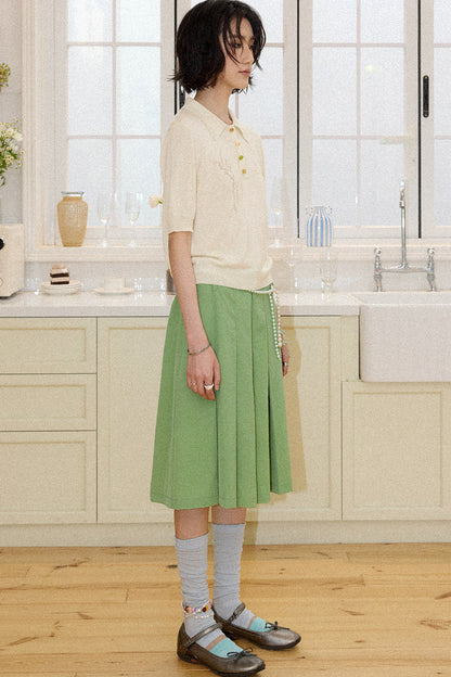 Mid-Length A-Line Pleated Skirt Pants
