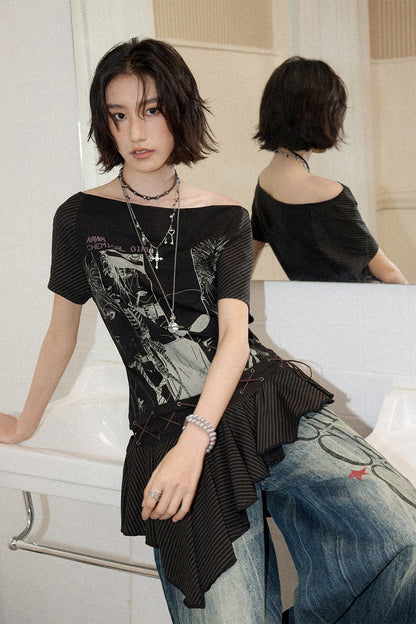 Irregular Shoulder Ruffled Top