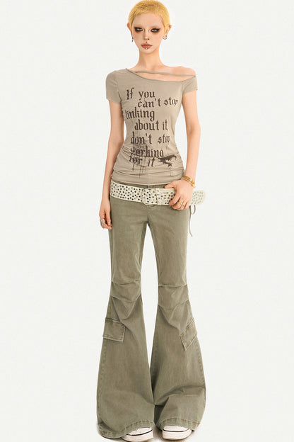 Retro Distressed Flared Denim Pants