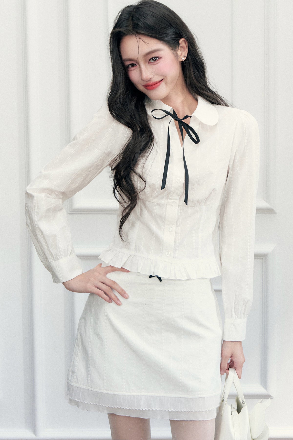 Long Sleeve Jacquard Shirt Skirt Set-Up