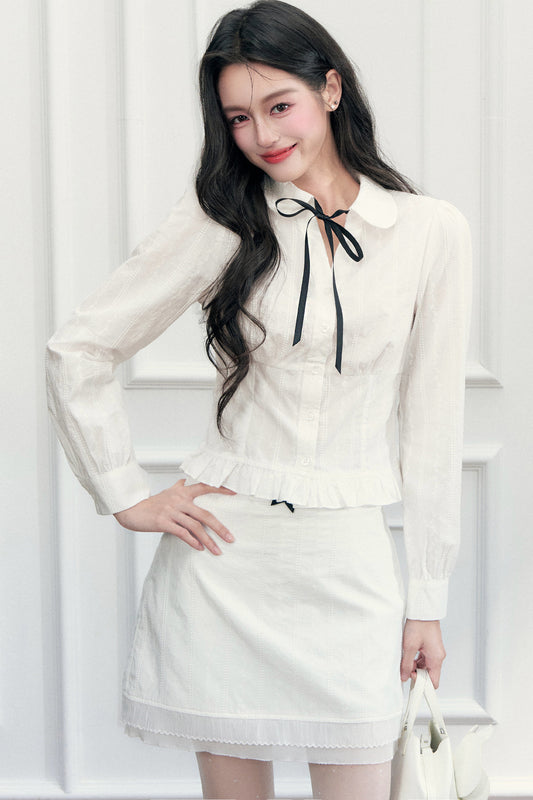 Long Sleeve Jacquard Shirt Skirt Set-Up