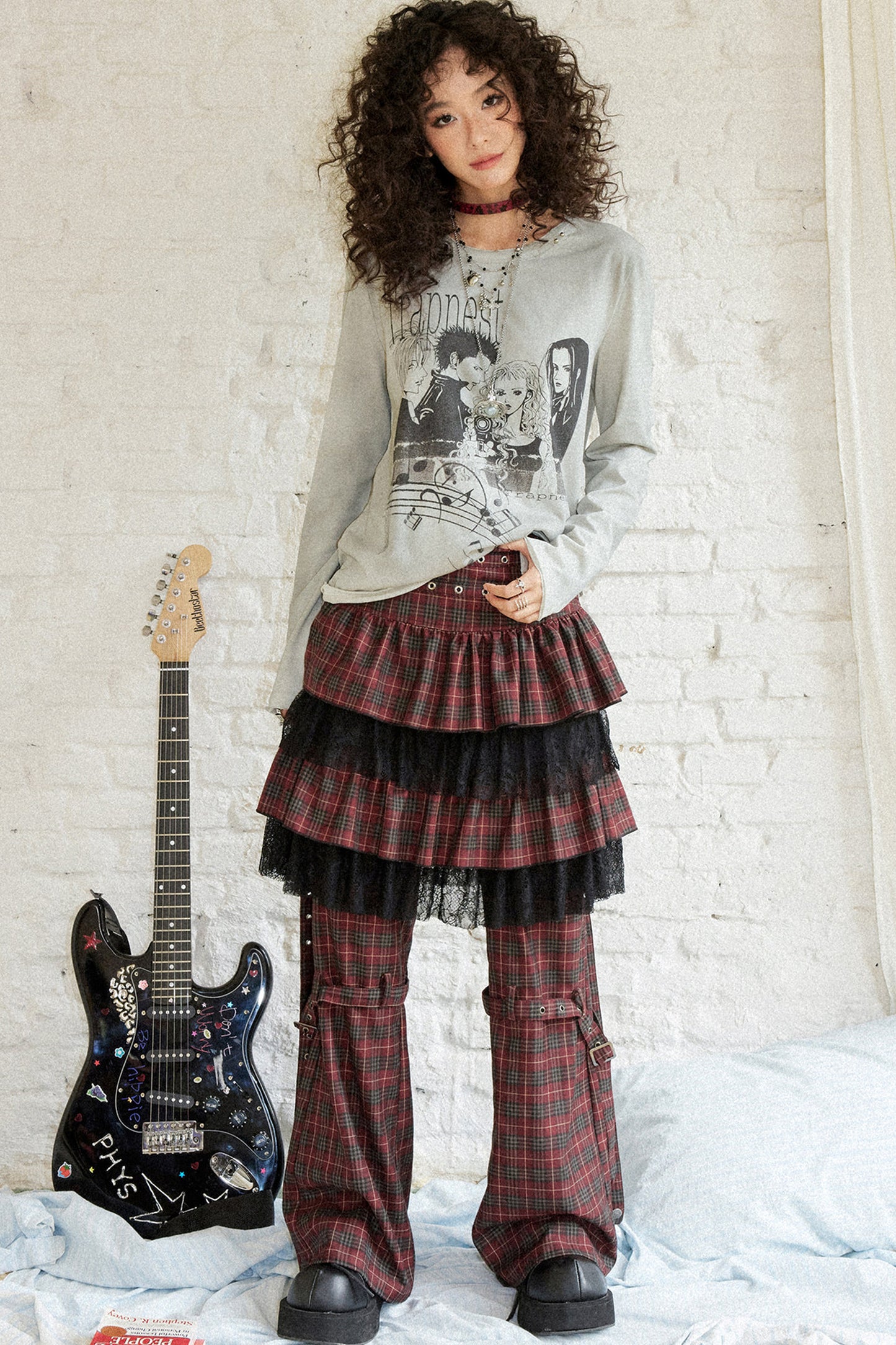 Plaid Punk Flare Trousers Set-Up