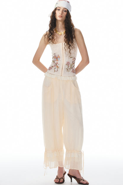 Beige Lace Lantern Pants