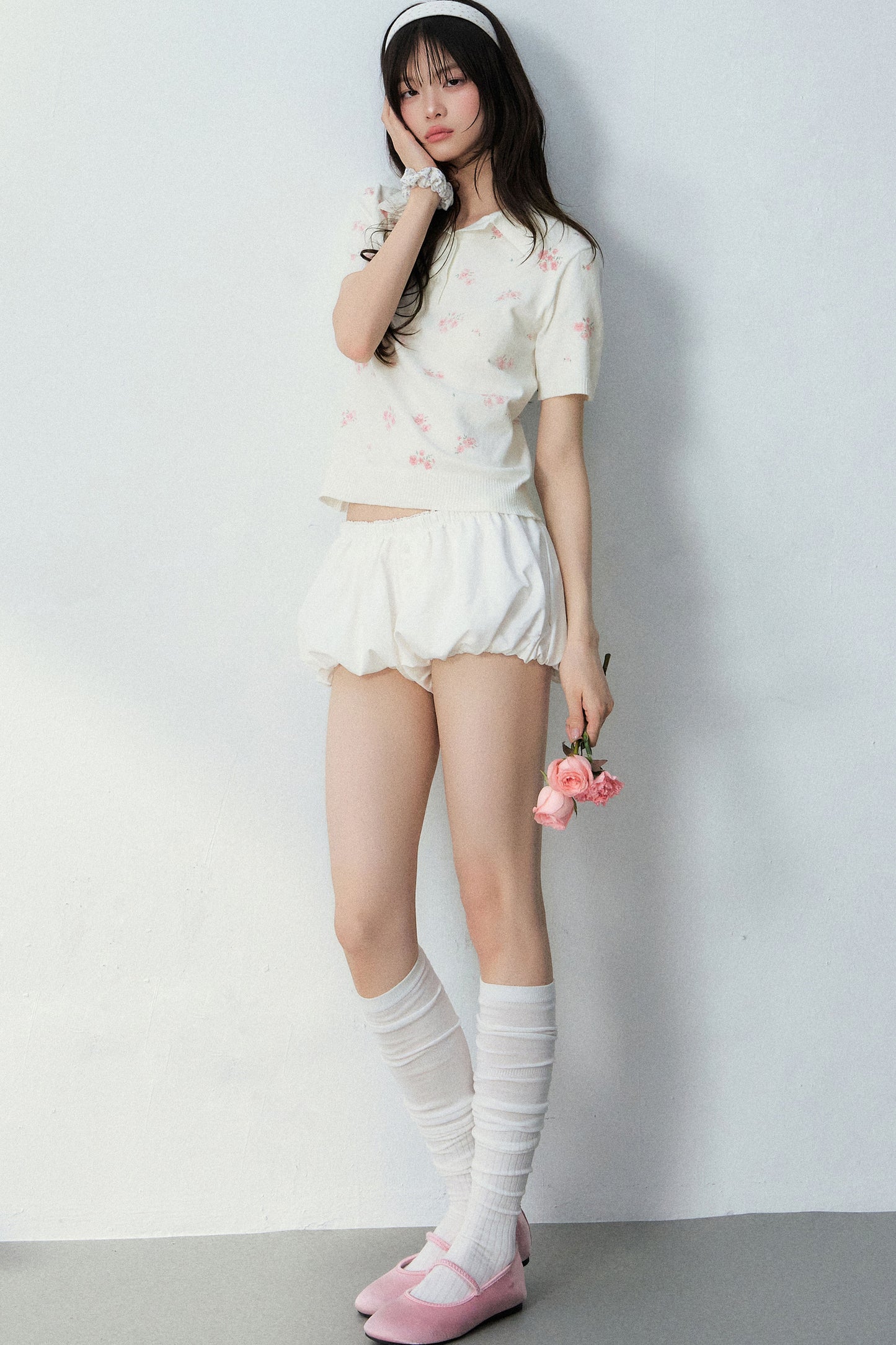 All-Over Floral Print Knit Blouse