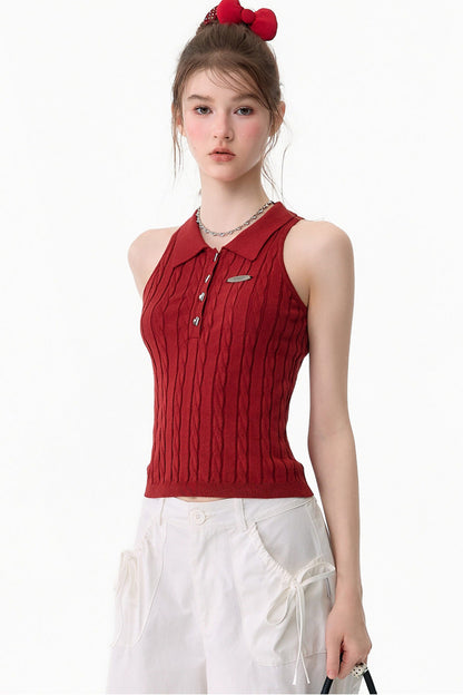 Red Berry Knit Polo Top