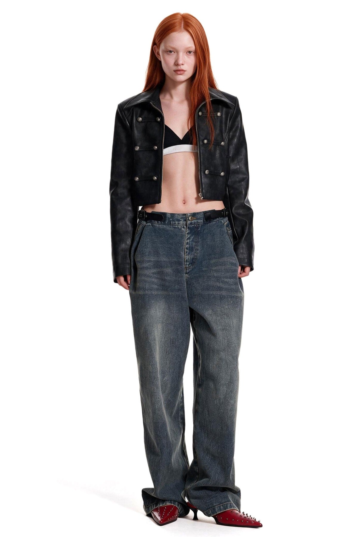 Punk Color-Washed Leather Jacket