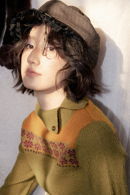 Metal Buckle Striped Flat Cap