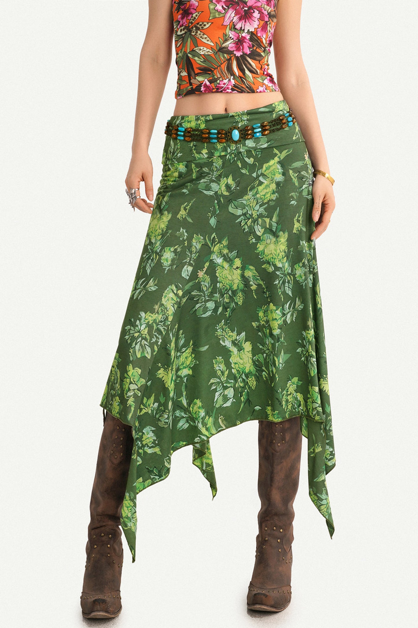 Retro Green Asymmetrical Skirt