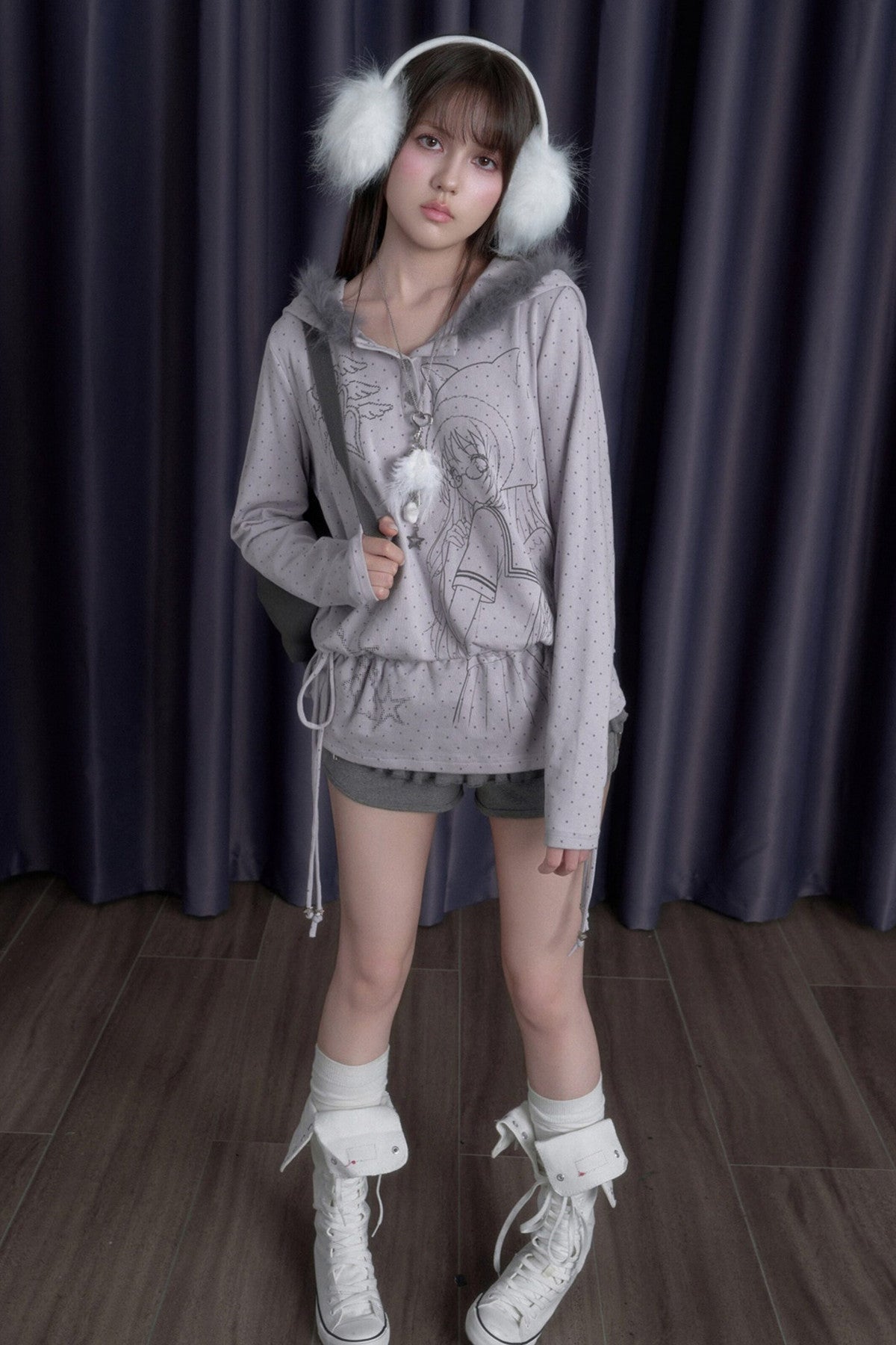 Gray Purple Printed Hoodie