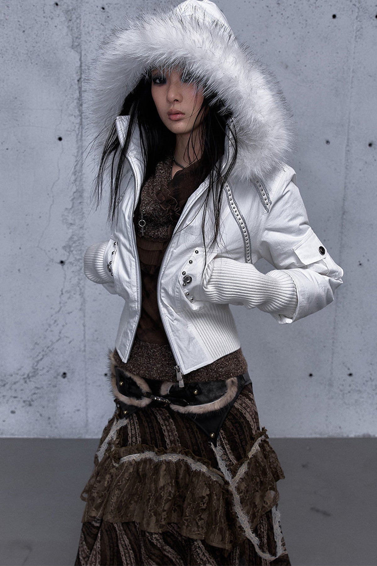 Hooded Fur Collar Parka Outer
