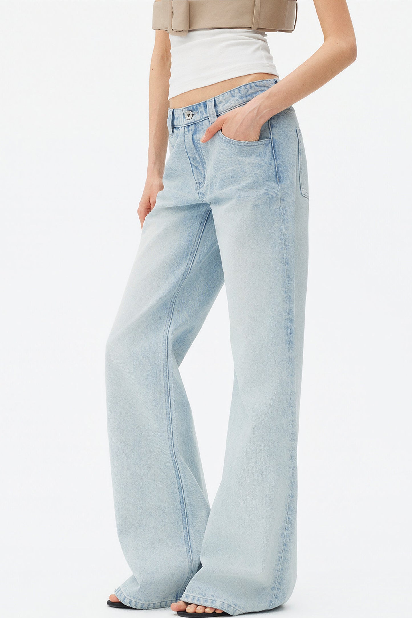 Light Blue Wide-Leg Denim Pants