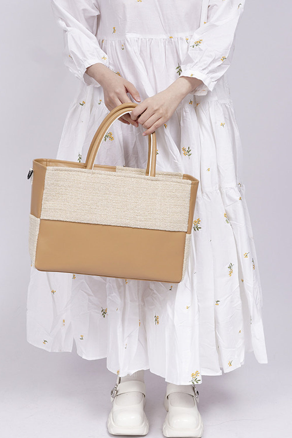 Y2K Leather Contrast Tote Bag
