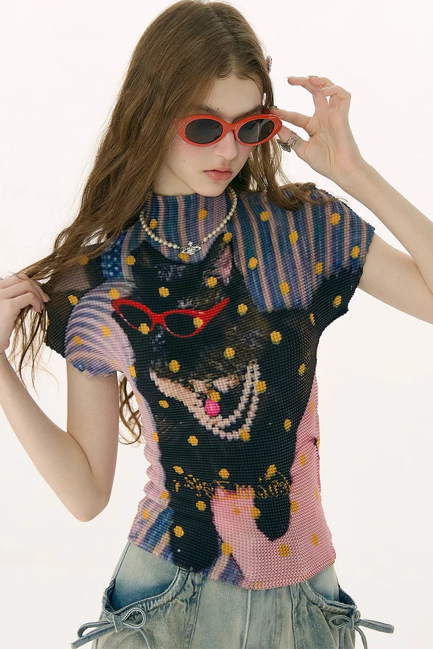 Polka Dot Pleated T-Shirt