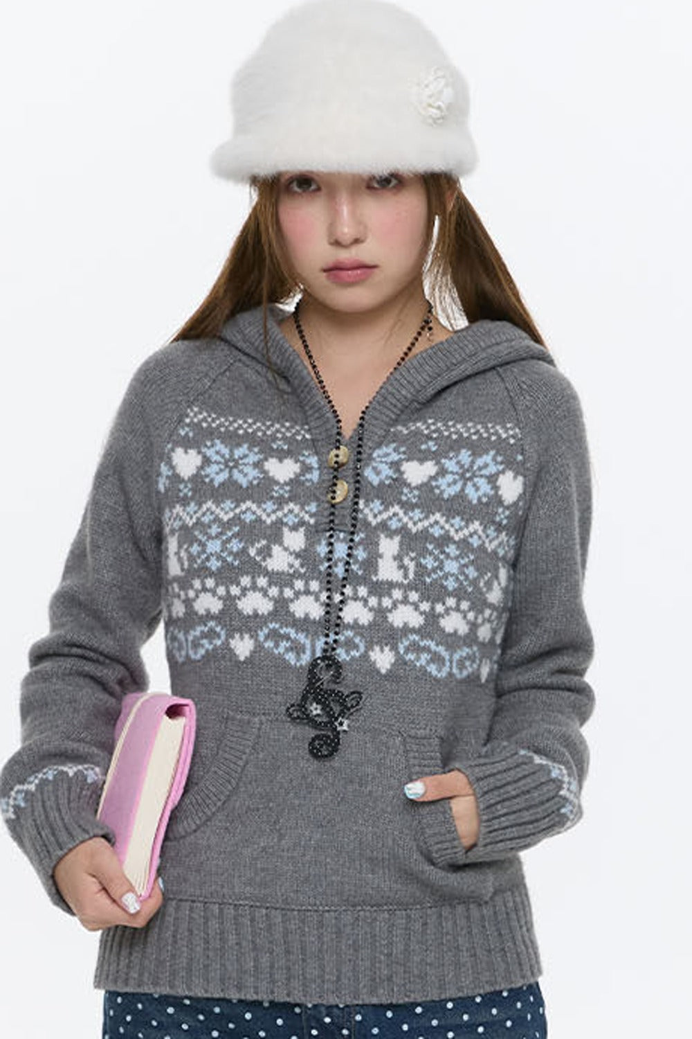 Fair Isle Knit Hoodie