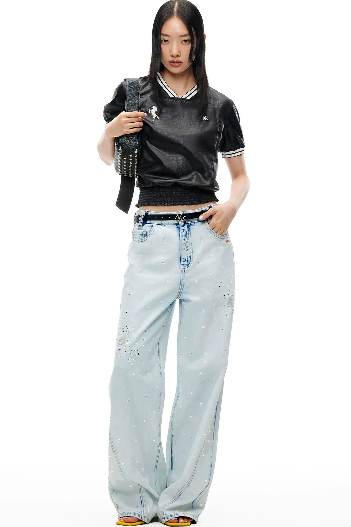 Textured Satin Embroidered Tee