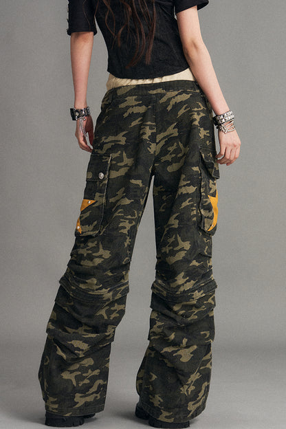 Detachable Camouflage Wide-Leg Pants