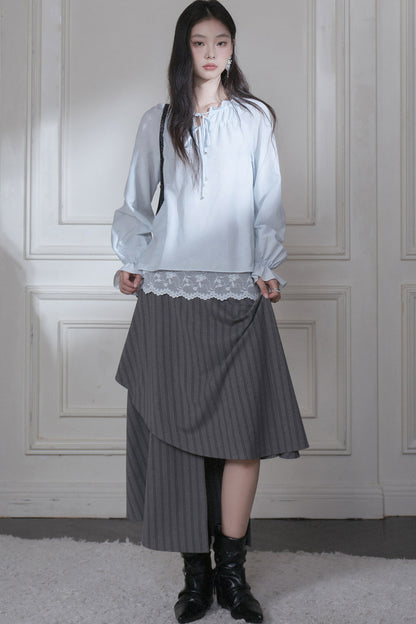 Lace Layered-Look Lyocell Blouse