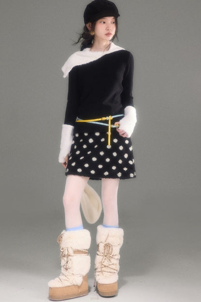 Slim Fit Plush Diagonal Lapel Knit Top