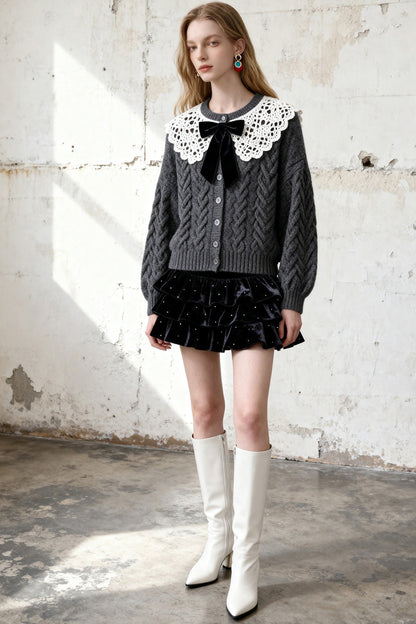 Lace Cardigan Tiered Skirt Set-Up