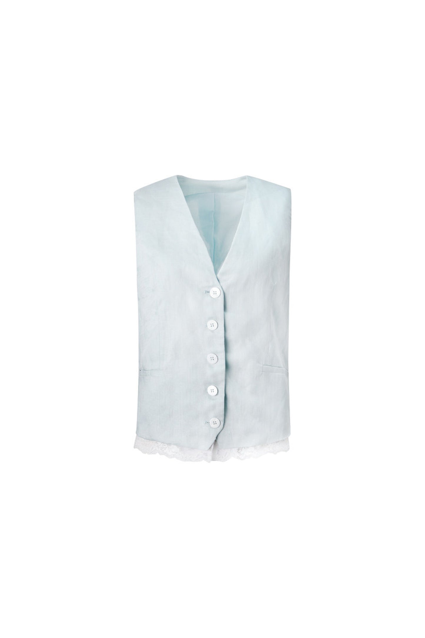 Mint Green Lyocell Cotton Linen Lace Vest and Pants Set-Up