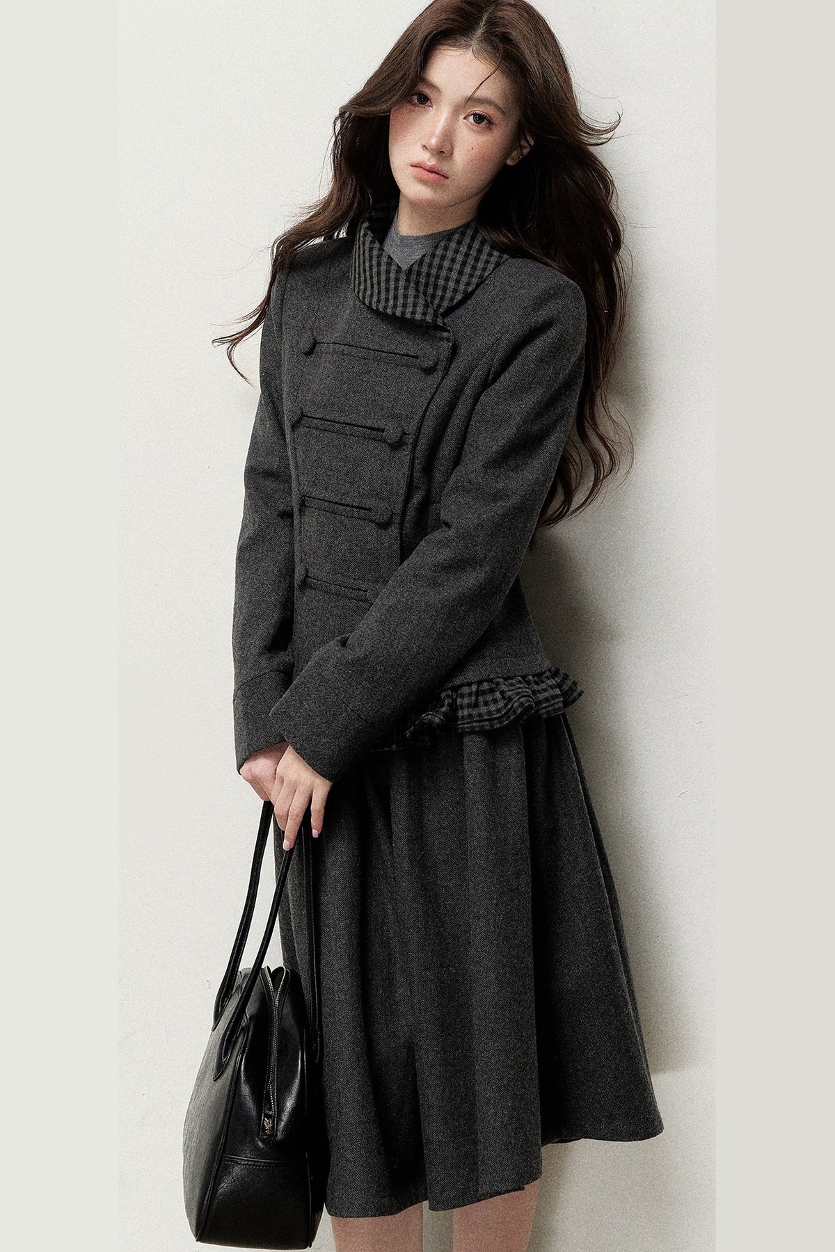 Preppy Double-Breasted Jacket and Skirt Set-Up