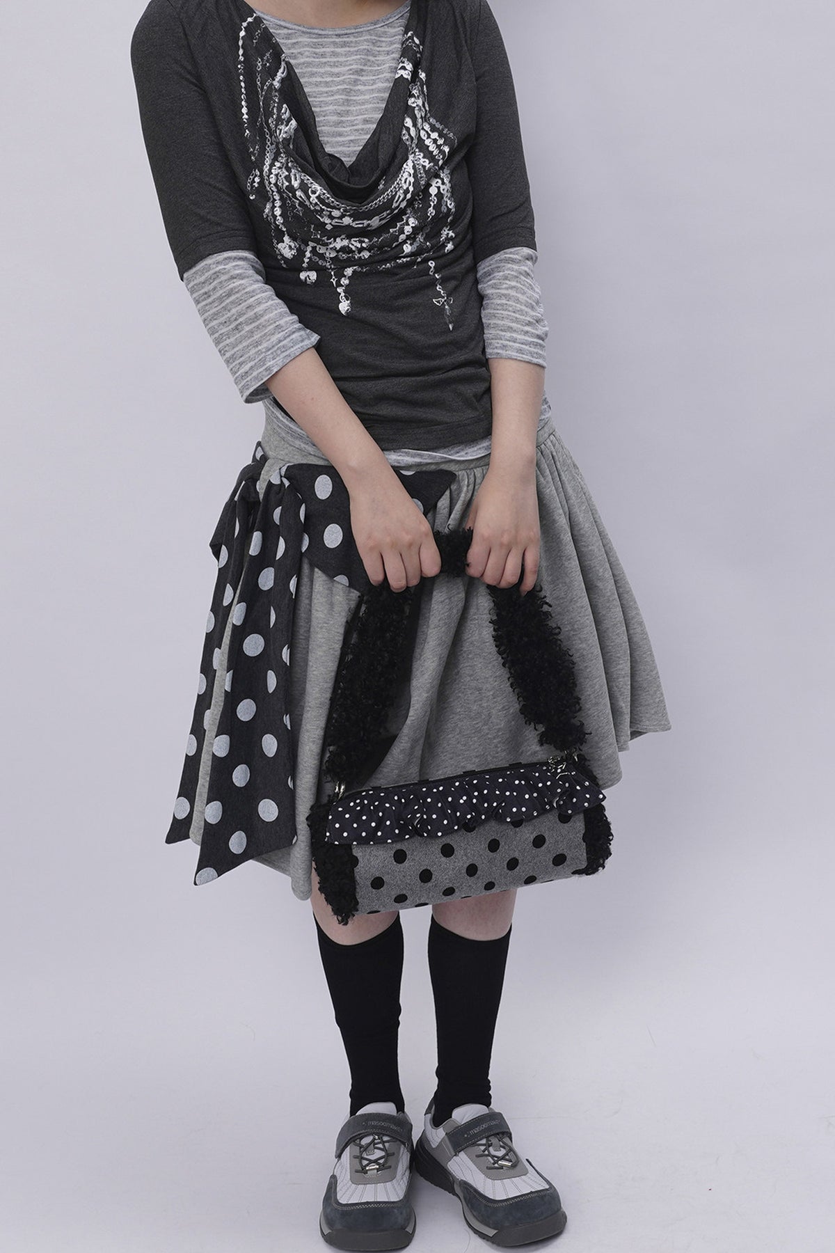 Polka Dot Ruffled Cylinder Bag