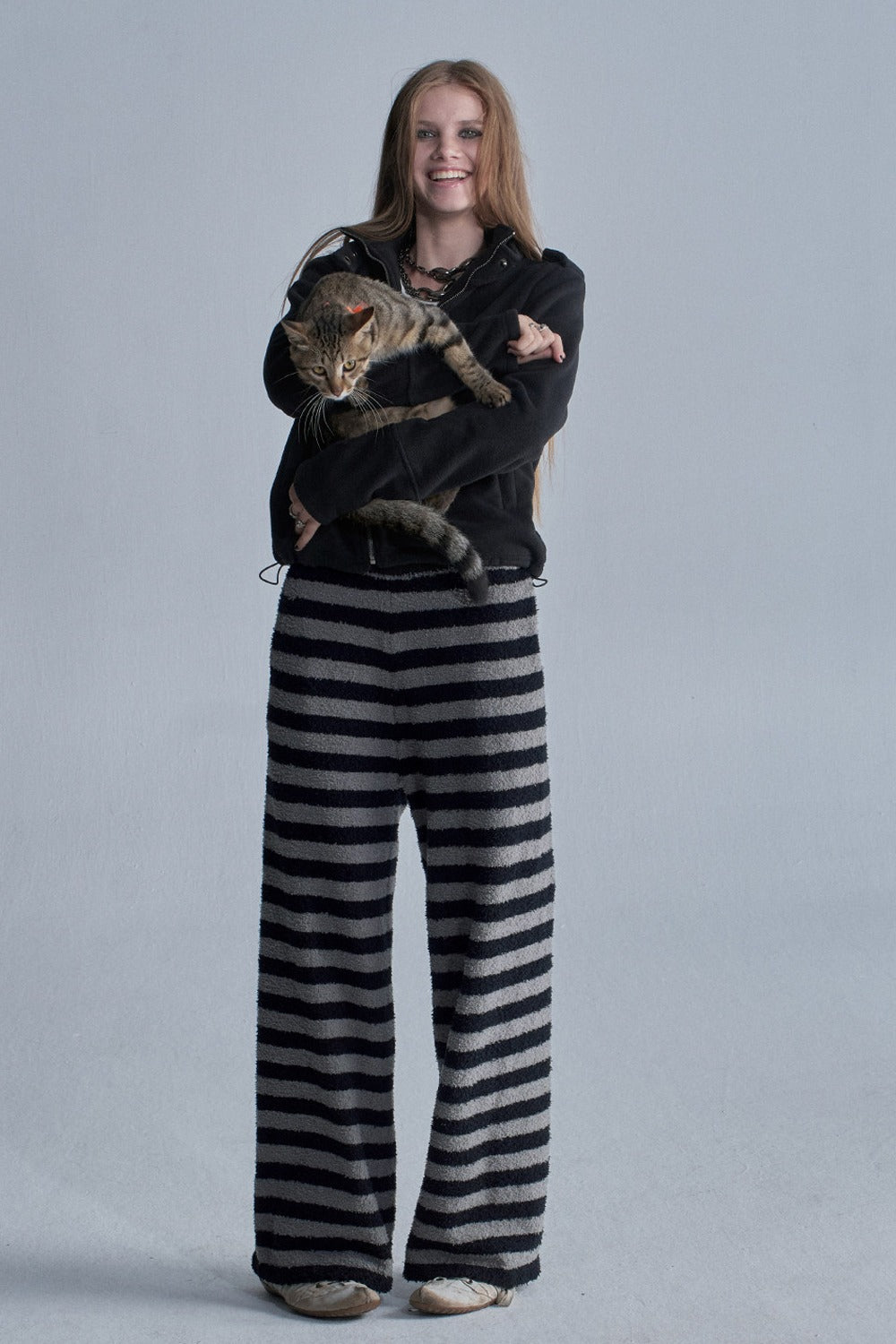 Striped Zip Cardigan and Pants Set