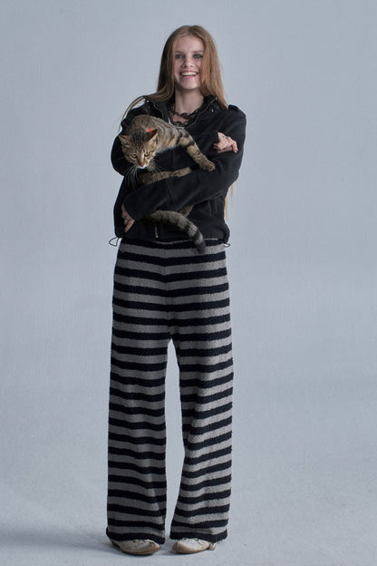 Striped Zip Cardigan and Pants Set