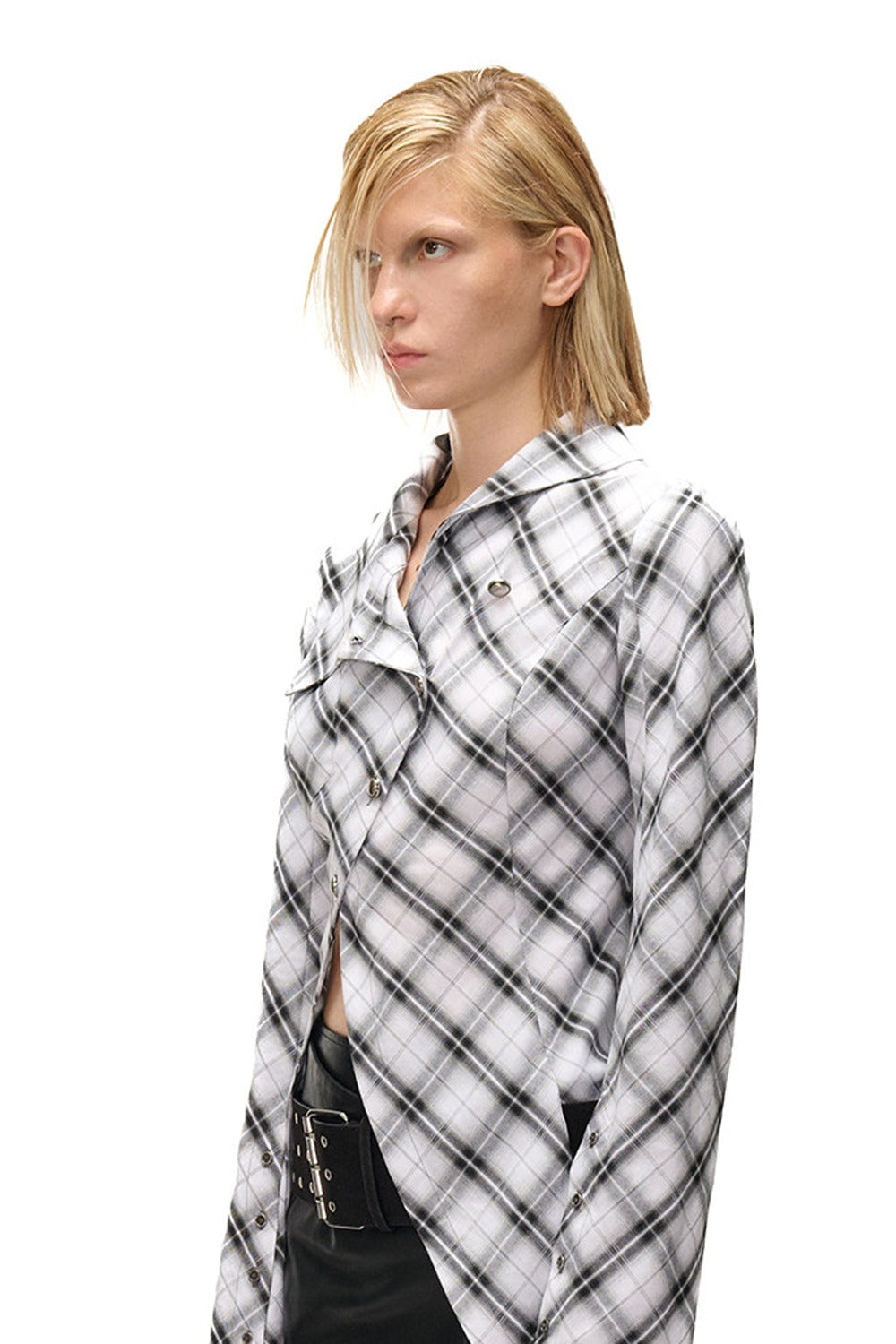 Irregular Plaid Layered-Look Multi-Wear Shirt