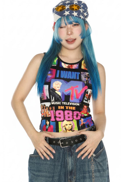 Y2K Devil Cat Print Sleeveless Tank Top