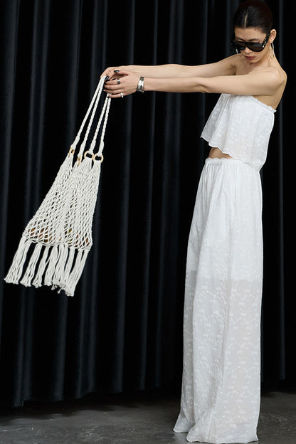 White Cotton Hollow Embroidery Top And Pants Set-Up