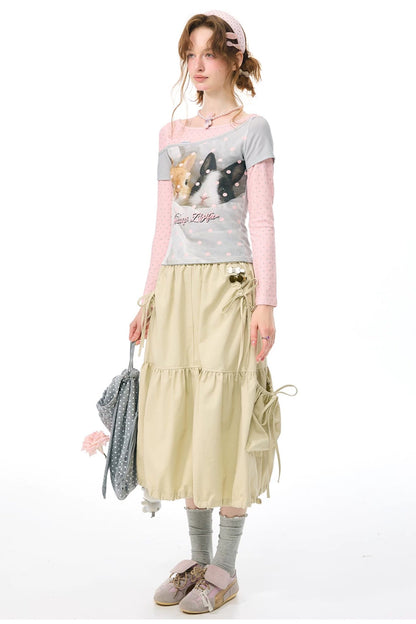 Khaki Slimming Drawstring Skirt