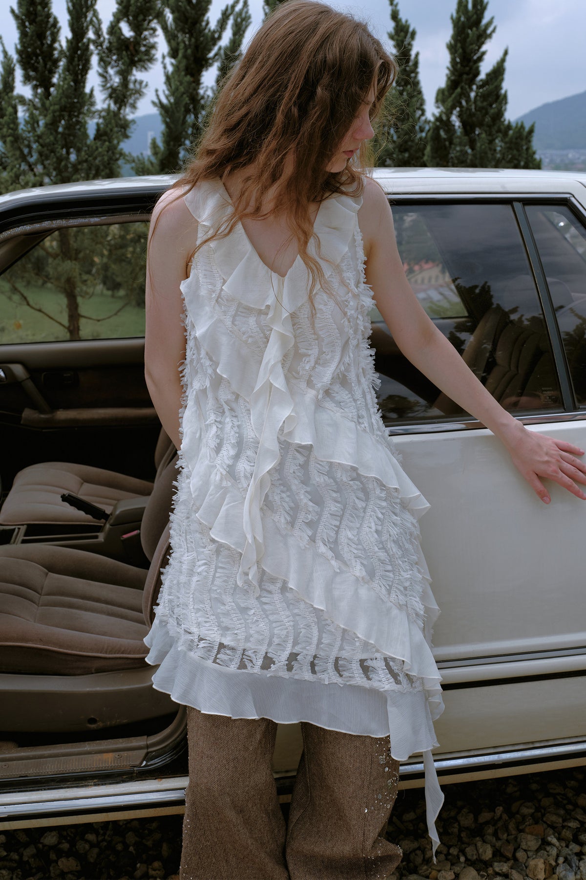 Asymmetrical Ruffle Chiffon Dress