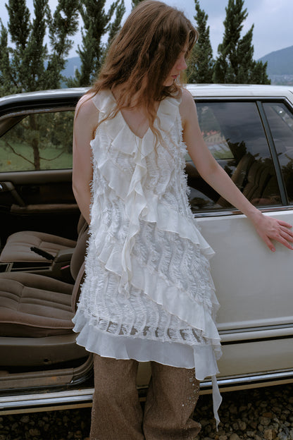 Asymmetrical Ruffle Chiffon Dress