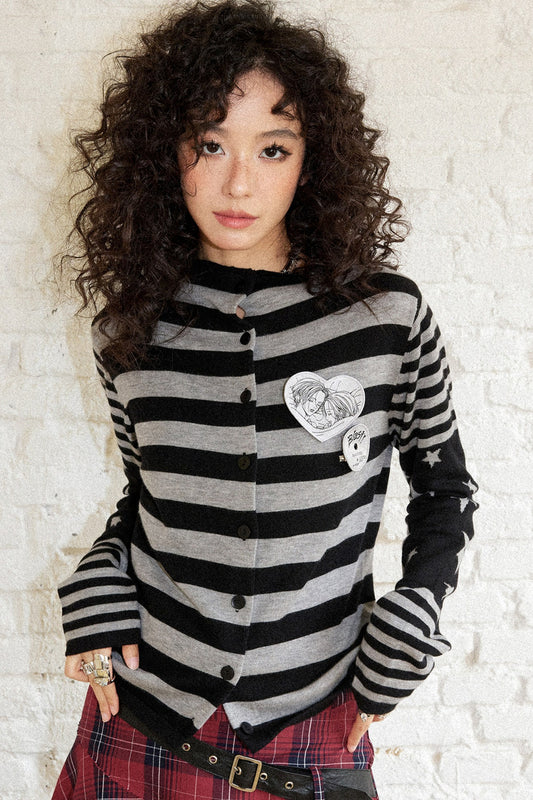 Star Knit Striped Cardigan