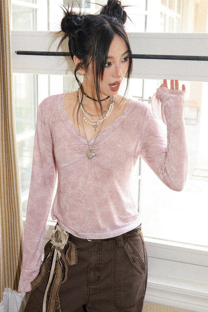 Retro Chapter Printed Long Sleeve Top