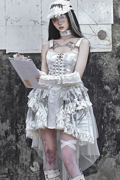 Distressed Suede Trailing Tie-Up Suspender Dress