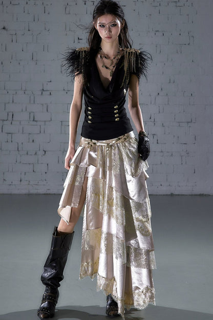 Gold Foil Feather Fringe Vest