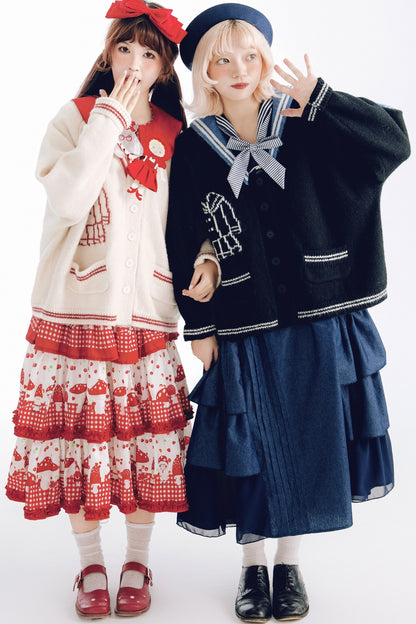 Scissors Pattern Sailor Collar Knit Cardigan