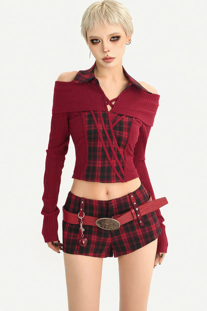 Red Plaid Low-Waisted Shorts