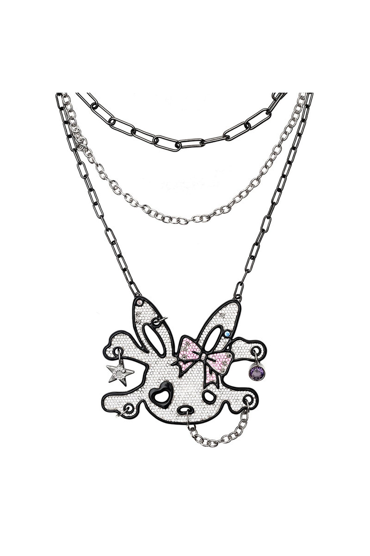 Bowknot Rabbit Skull Rhinestone Necklace