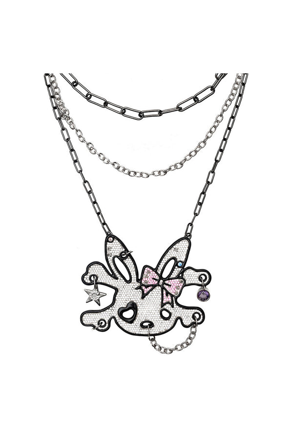 Bowknot Rabbit Skull Rhinestone Necklace