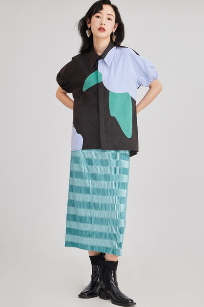 Gradient Pleated Elastic Waist Skirt