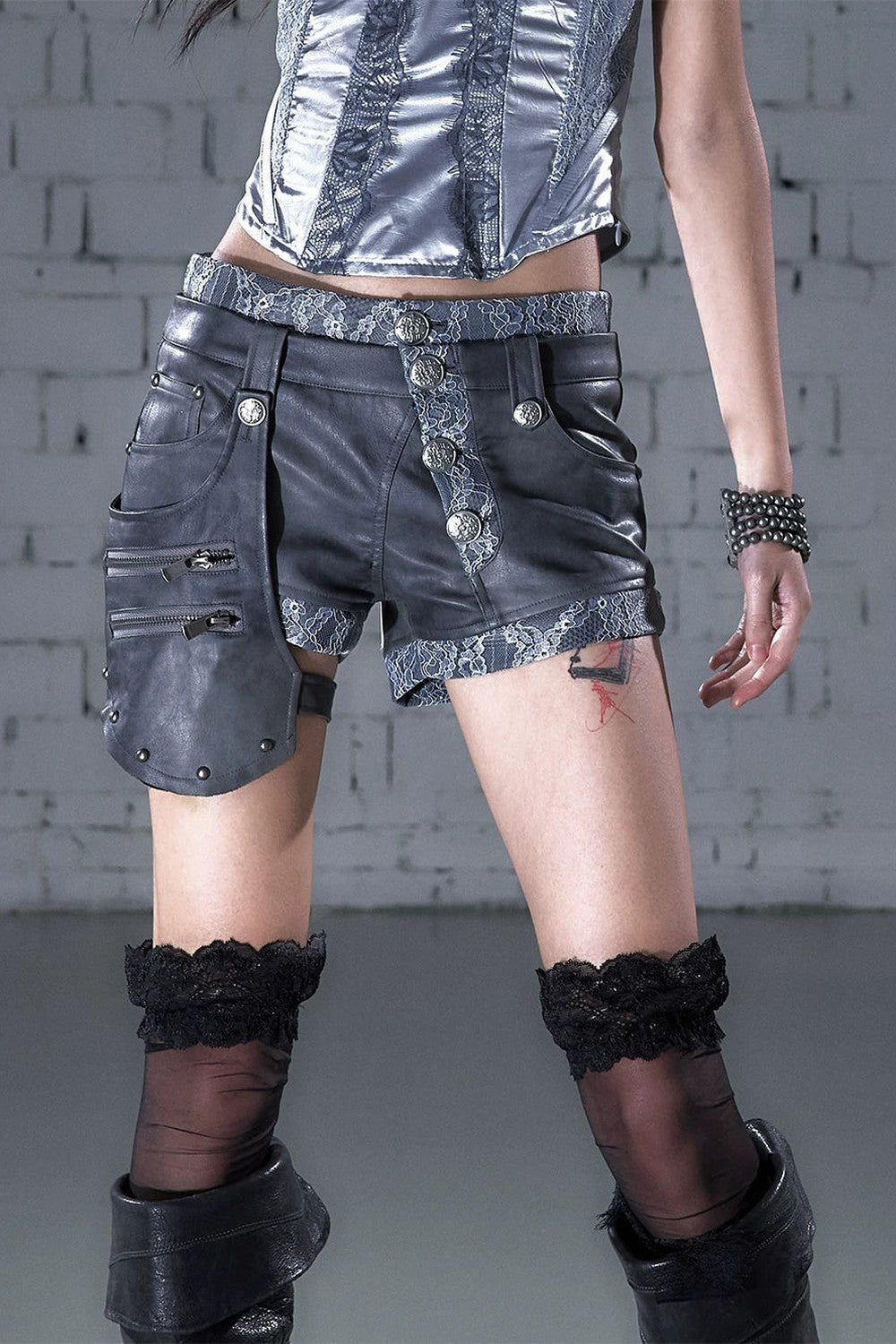 Asymmetrical Detachable Leather Shorts