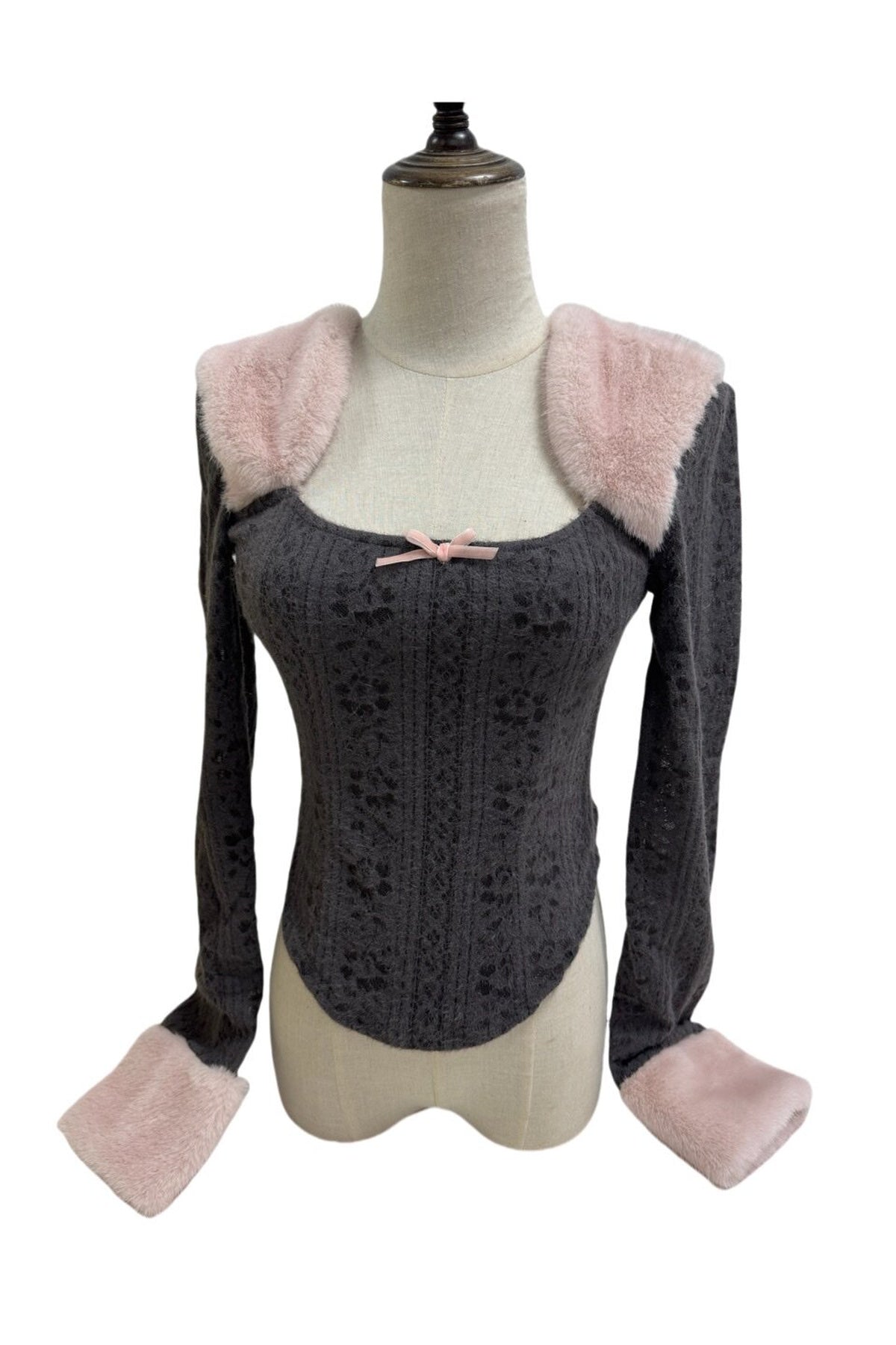 Fur Patchwork Curved Knit Top