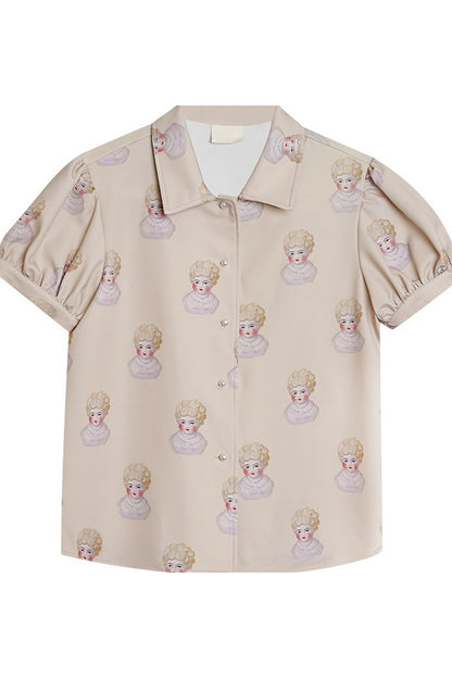 Camicia con stampa di bambola pecora dipinta a mano