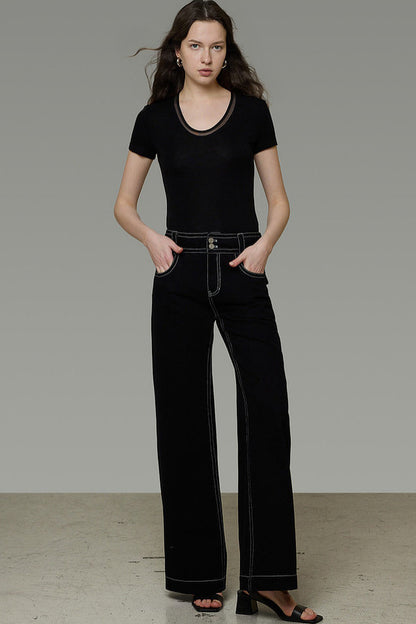 French Black High-Waisted Pants