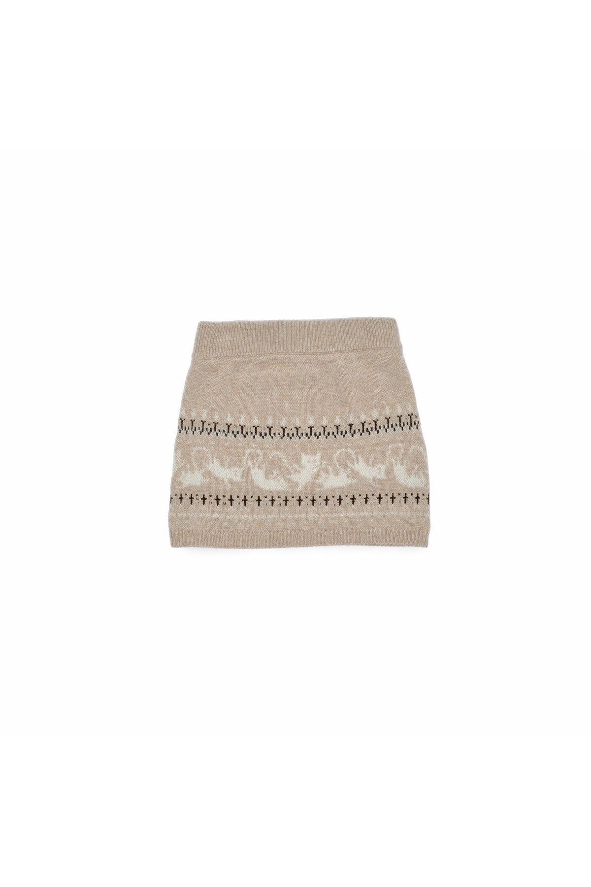 Fair-Isle-Jacquard-Set aus Katzen-Pullover, Strickjacke und Rock